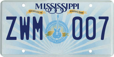 MS license plate ZWM007