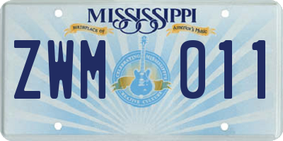 MS license plate ZWM011