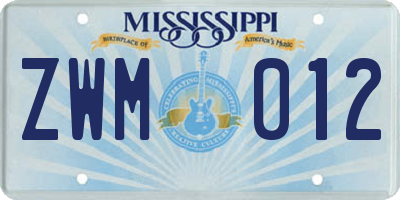 MS license plate ZWM012