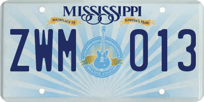 MS license plate ZWM013