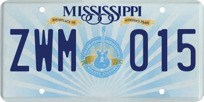 MS license plate ZWM015