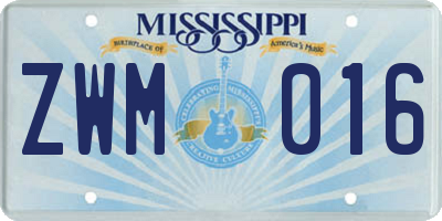 MS license plate ZWM016