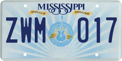 MS license plate ZWM017