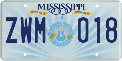 MS license plate ZWM018