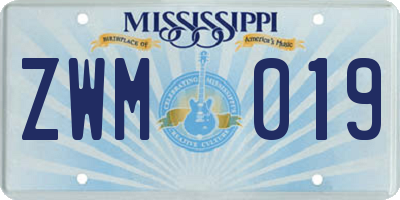 MS license plate ZWM019