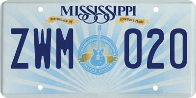 MS license plate ZWM020