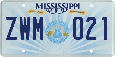 MS license plate ZWM021