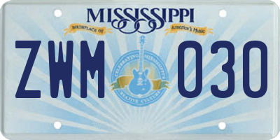 MS license plate ZWM030