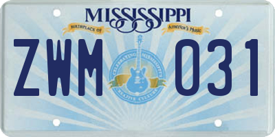 MS license plate ZWM031