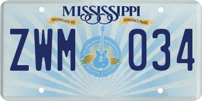 MS license plate ZWM034