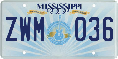 MS license plate ZWM036