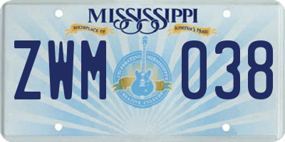 MS license plate ZWM038