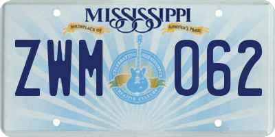 MS license plate ZWM062