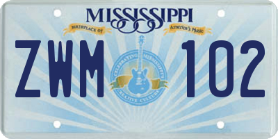 MS license plate ZWM102