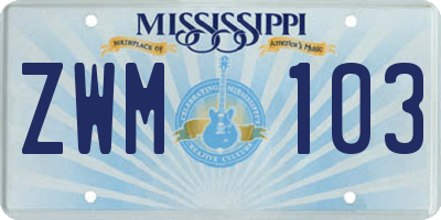 MS license plate ZWM103