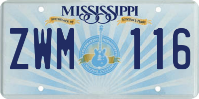 MS license plate ZWM116