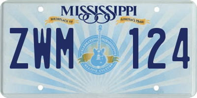 MS license plate ZWM124