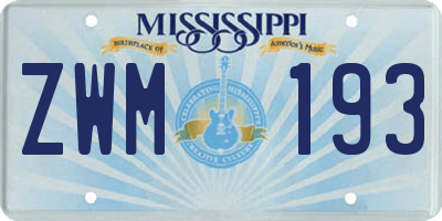 MS license plate ZWM193