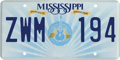 MS license plate ZWM194