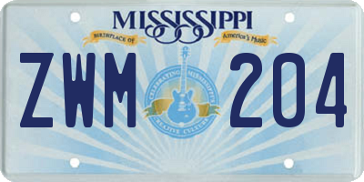 MS license plate ZWM204