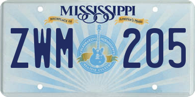 MS license plate ZWM205