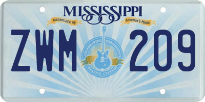 MS license plate ZWM209