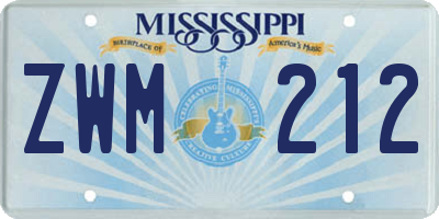 MS license plate ZWM212