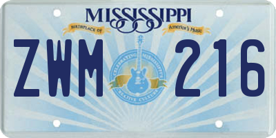 MS license plate ZWM216