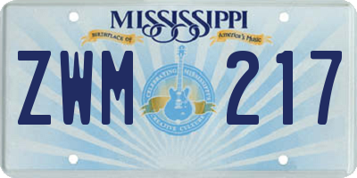 MS license plate ZWM217