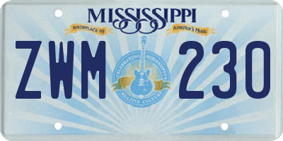 MS license plate ZWM230