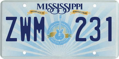 MS license plate ZWM231