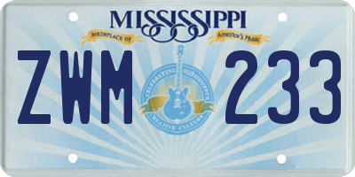 MS license plate ZWM233