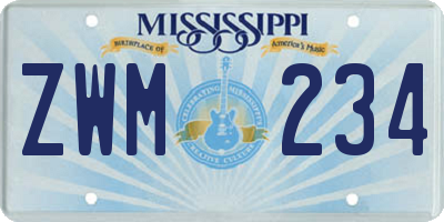 MS license plate ZWM234