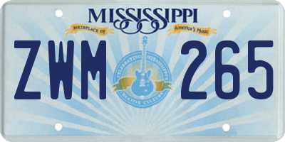 MS license plate ZWM265