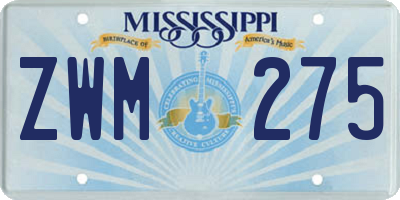 MS license plate ZWM275