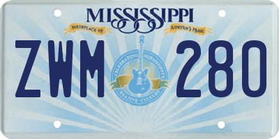 MS license plate ZWM280