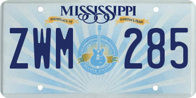 MS license plate ZWM285