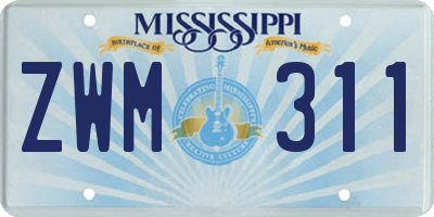 MS license plate ZWM311