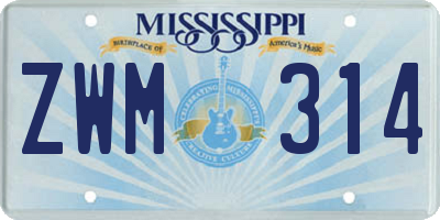 MS license plate ZWM314