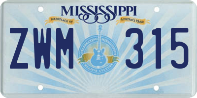 MS license plate ZWM315