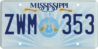MS license plate ZWM353