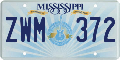 MS license plate ZWM372