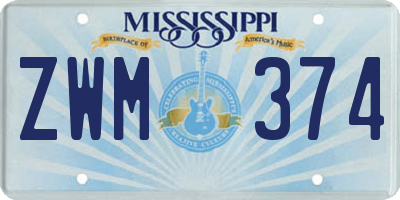 MS license plate ZWM374