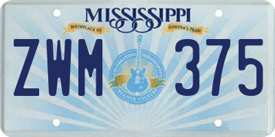 MS license plate ZWM375