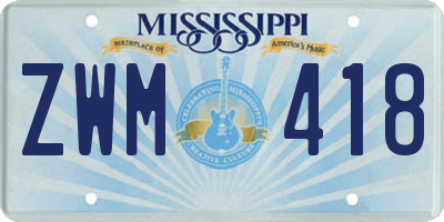 MS license plate ZWM418