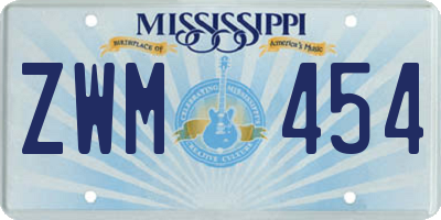MS license plate ZWM454