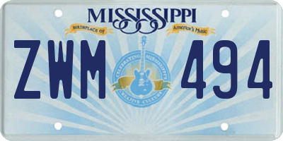 MS license plate ZWM494
