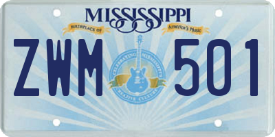 MS license plate ZWM501