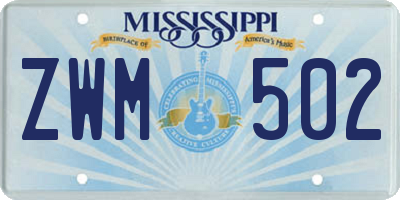 MS license plate ZWM502