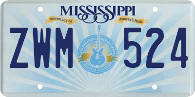 MS license plate ZWM524